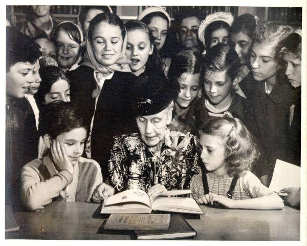 Linda Eastman at the opening of Eastman Branch, 1947.