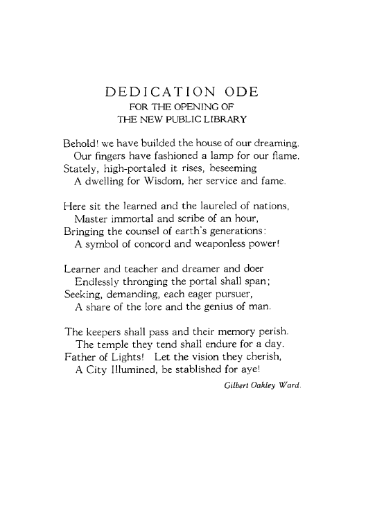 Poem published in the program for Main Library's opening in 1925.